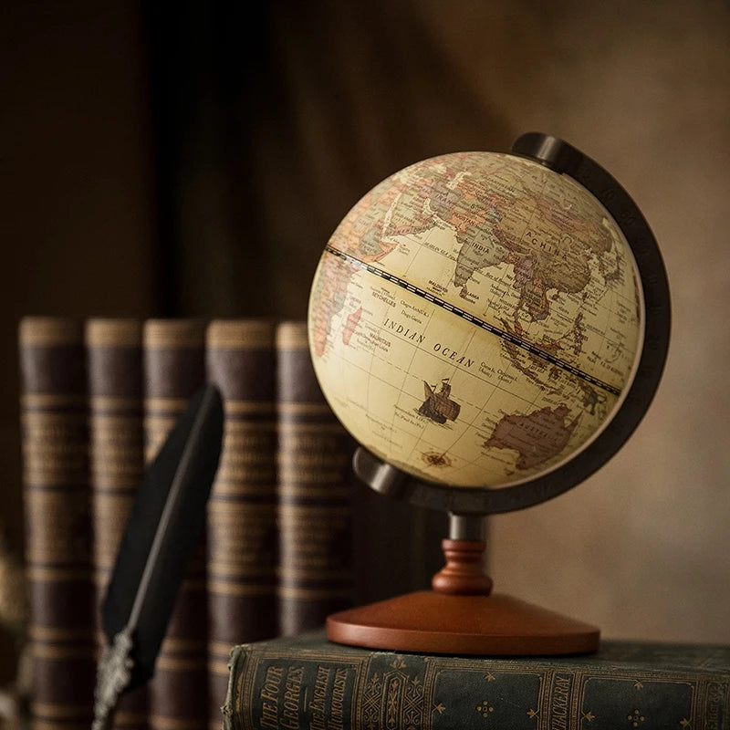 5-Inch Vintage Earth Globe – Wooden Desktop Home Ornament
