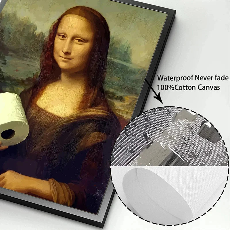 Funny Bathroom Canvas – Mona Lisa with Toilet Roll