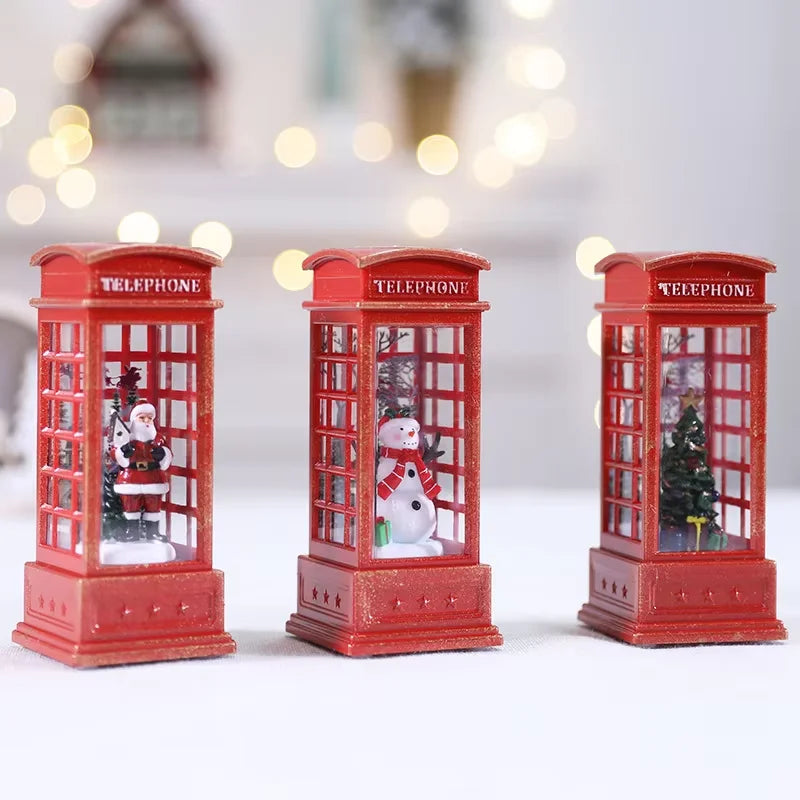 Christmas Telephone Booth LED Night Light – Festive Desktop Decoration