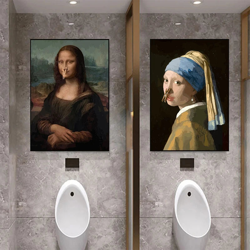 Funny Bathroom Canvas – Mona Lisa with Toilet Roll