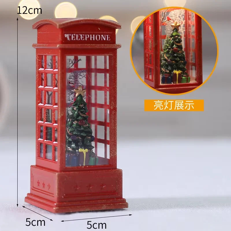Christmas Telephone Booth LED Night Light – Festive Desktop Decoration