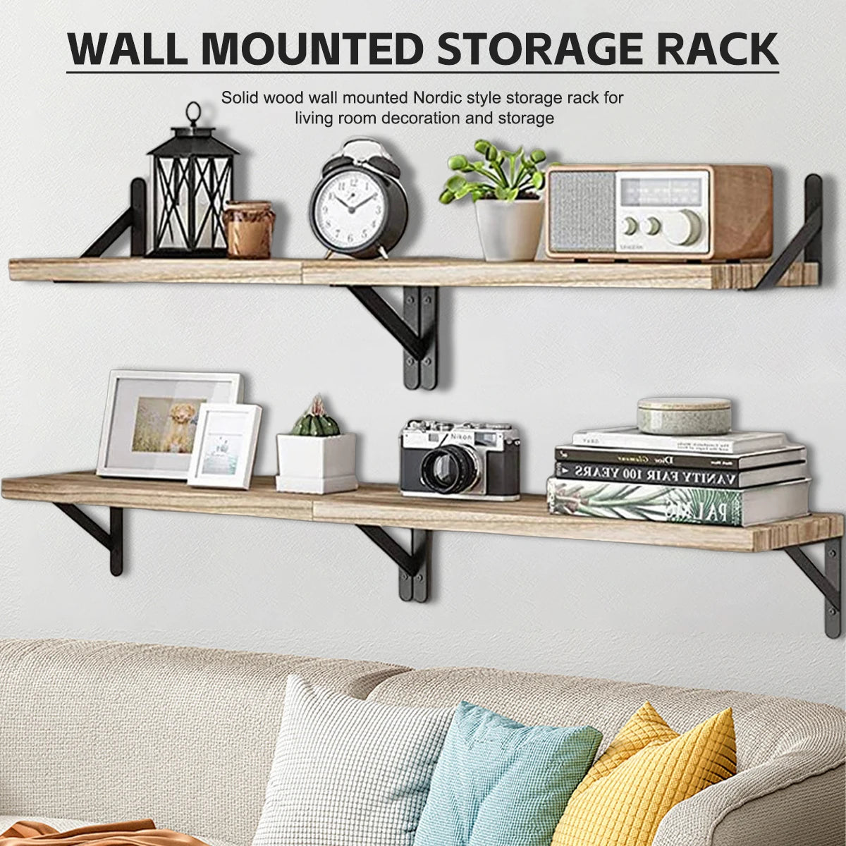 Wall-Mounted Wooden Floating Shelves