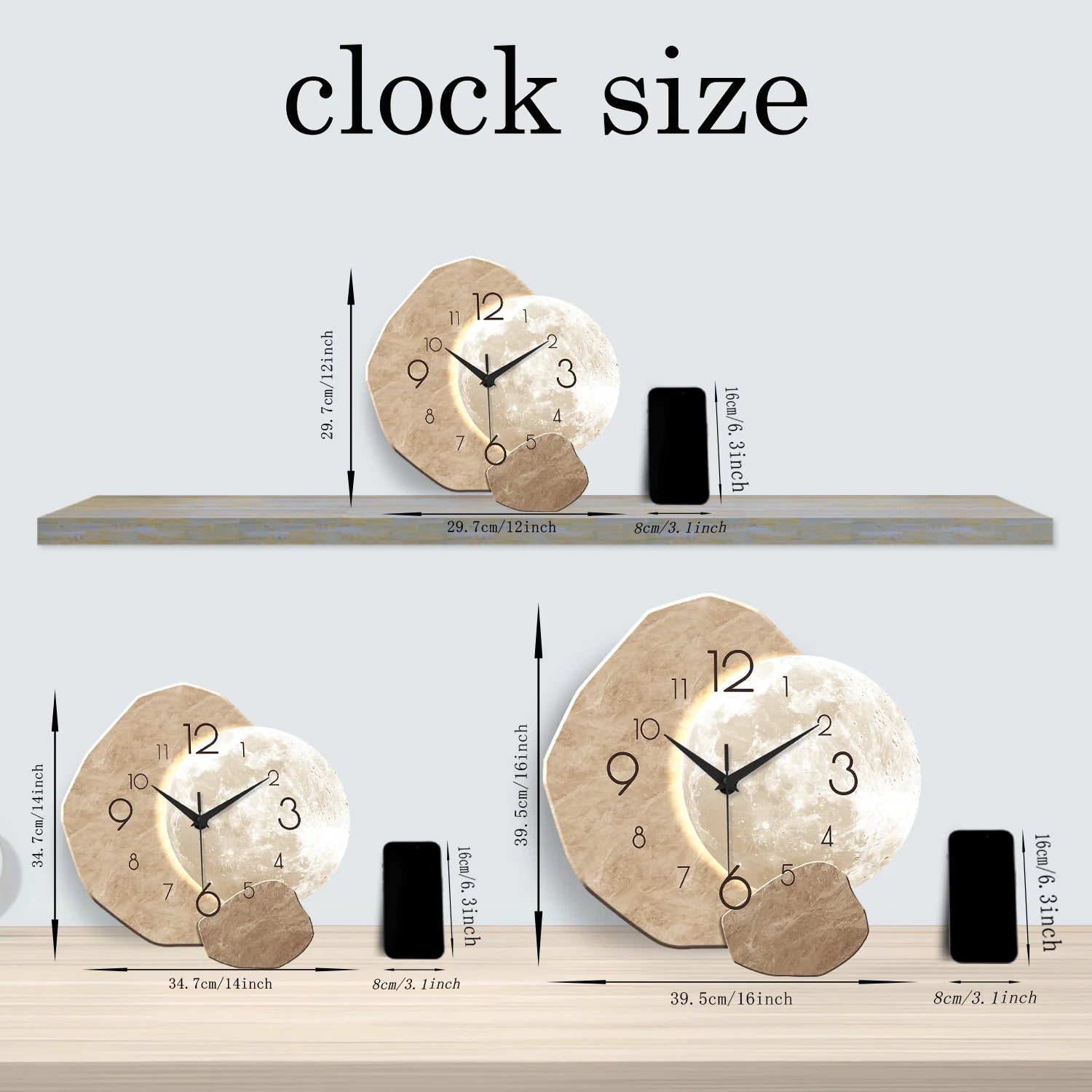 Modern Silent Quartz Wall Clock – Moon Design