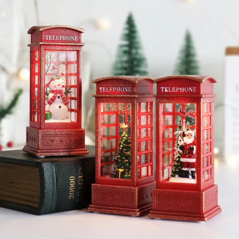 Christmas Telephone Booth LED Night Light – Festive Desktop Decoration